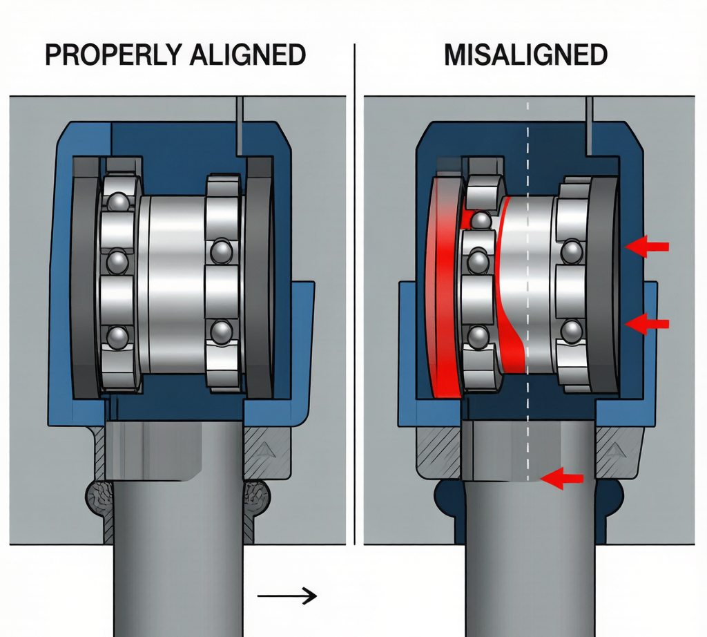 Bearing alignment vs misalignment diagram