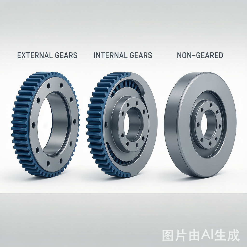 Slewing bearing gear types comparison: external gear, internal gear, non-geared