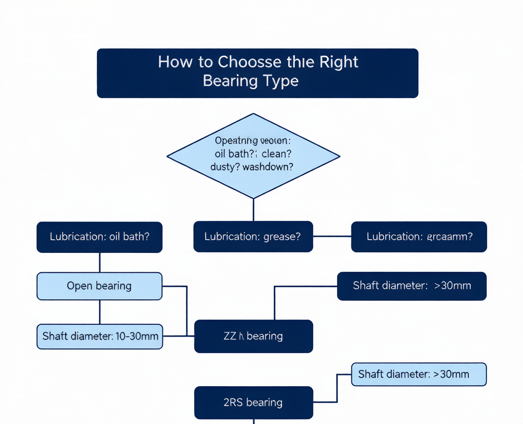 Bearing type selection decision flowchart: environment conditions to bearing recommendation