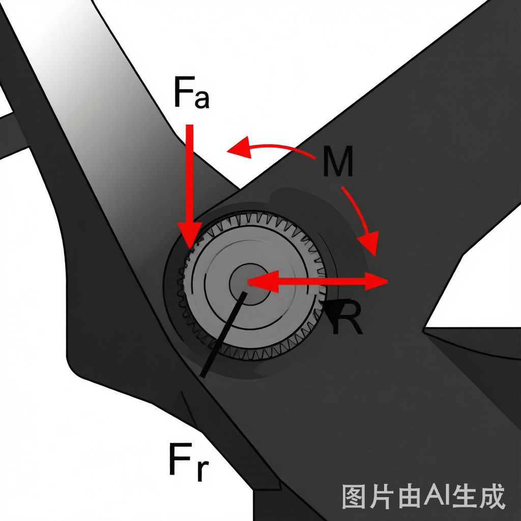 Slewing bearing combined load diagram: axial Fa, radial Fr, overturning moment M