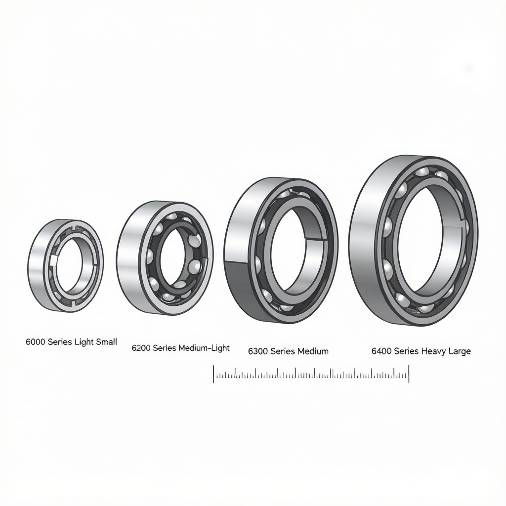 Bearing series size comparison: 6000, 6200, 6300, 6400 deep groove ball bearings