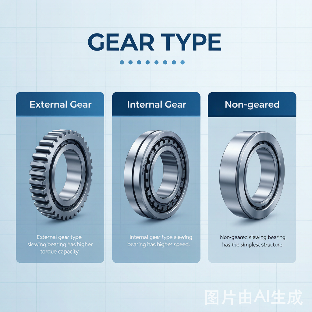 Slewing bearing gear types comparison: external gear, internal gear, non-geared