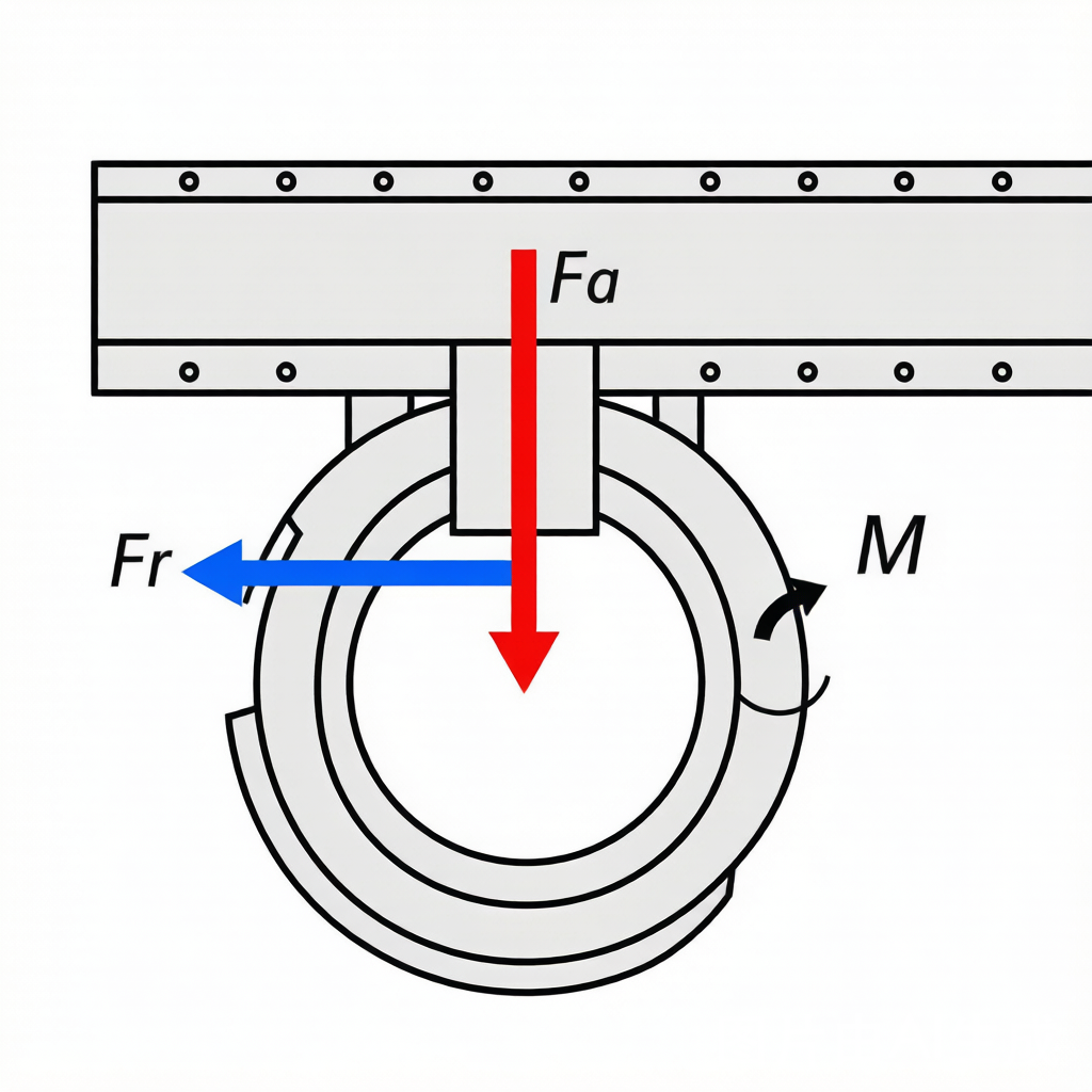 Slewing bearing combined load diagram: axial Fa, radial Fr, overturning moment M