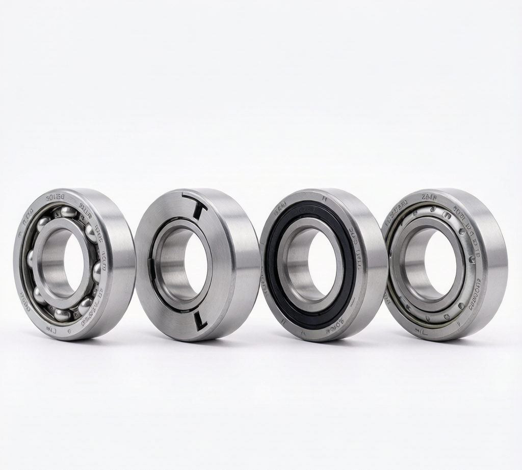 Deep groove ball bearing types comparison: Open, ZZ shielded, 2RS sealed, RU non-contact