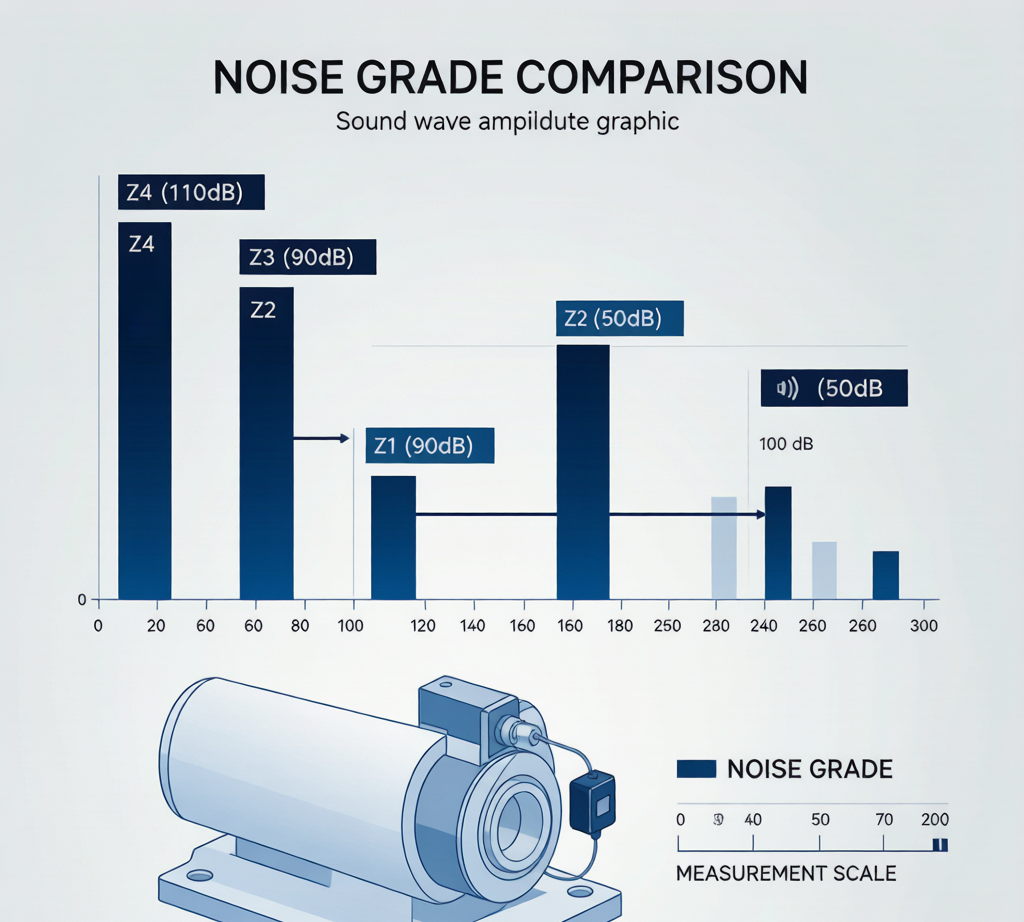 Bearing noise grade comparison Z1 Z2 Z3 Z4 vibration levels measurement setup