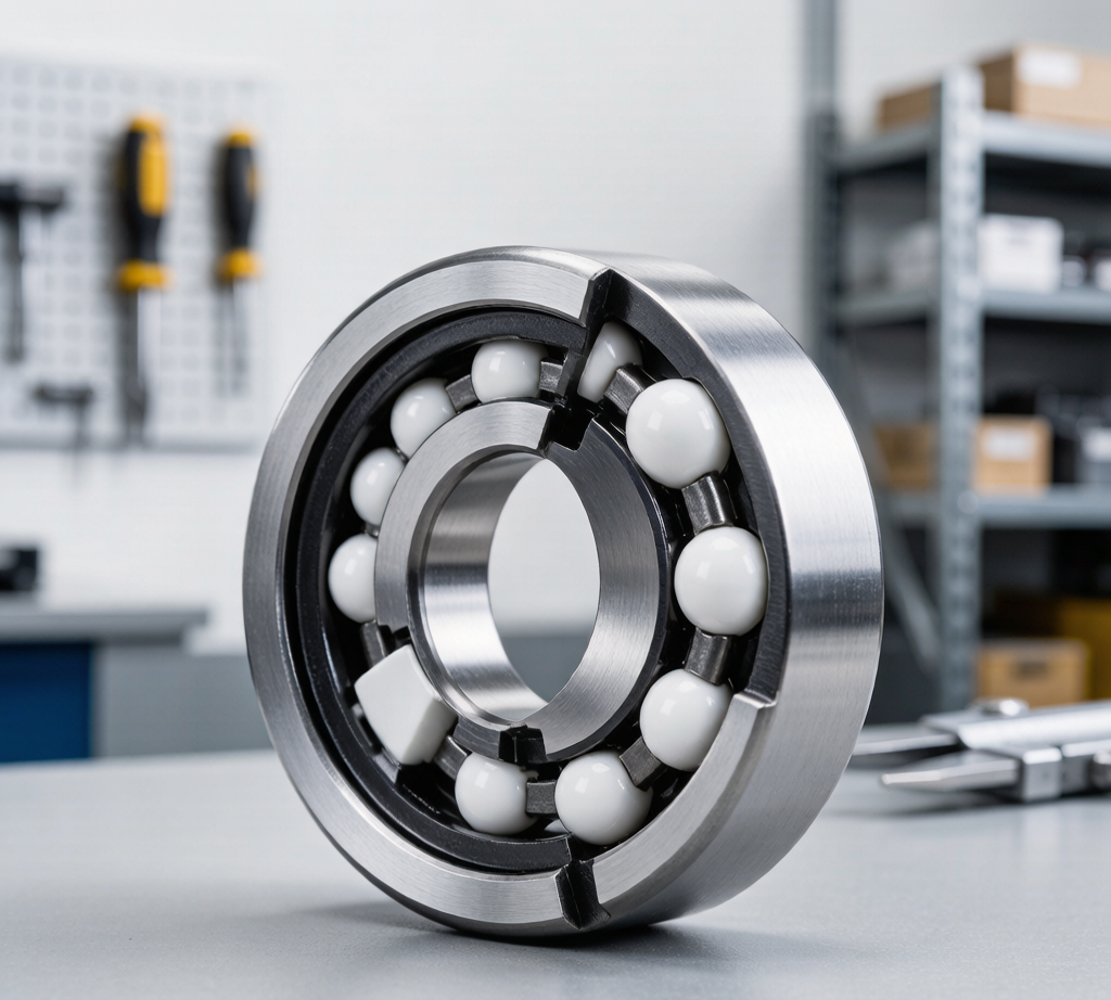 Ceramic hybrid bearing Si3N4 balls with steel races cutaway view