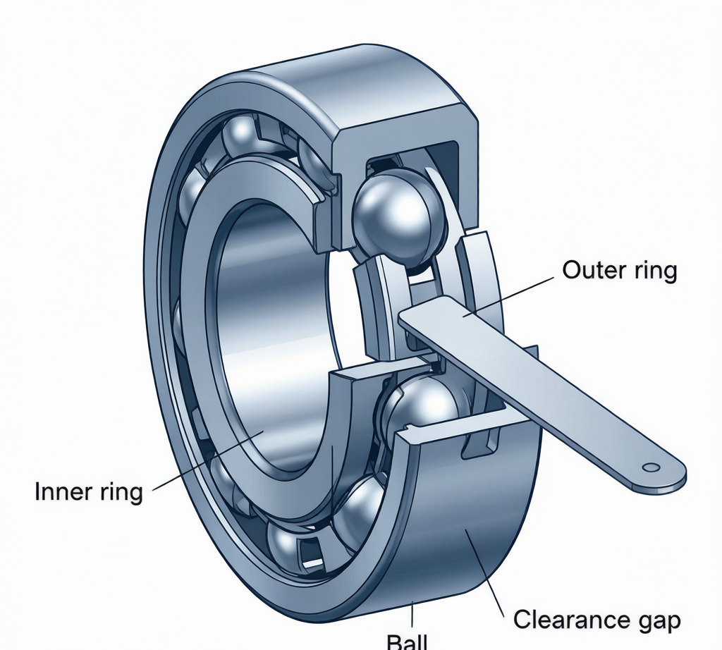 Bearing radial internal clearance measurement diagram with feeler gauge
