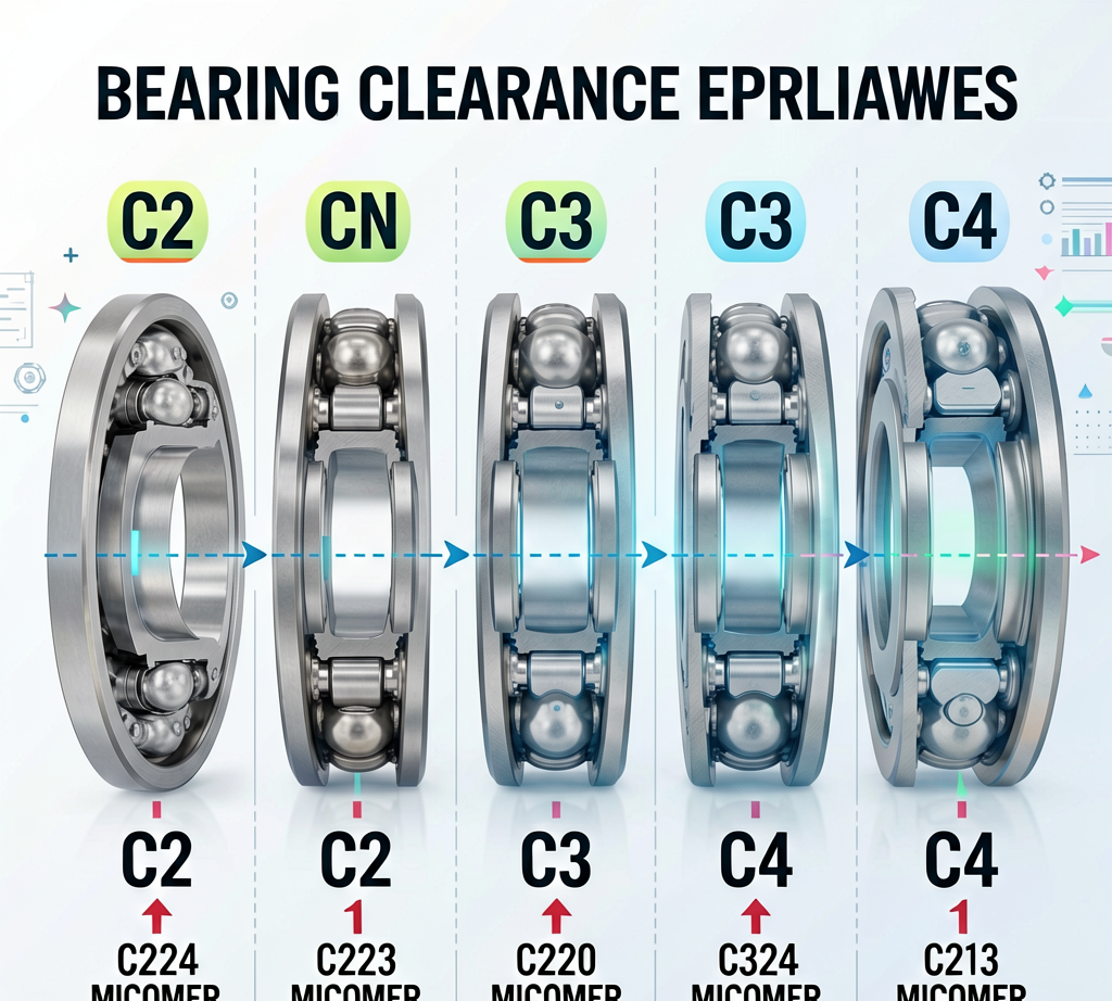 Bearing clearance classes comparison: C2, CN, C3, C4 with micrometer ranges
