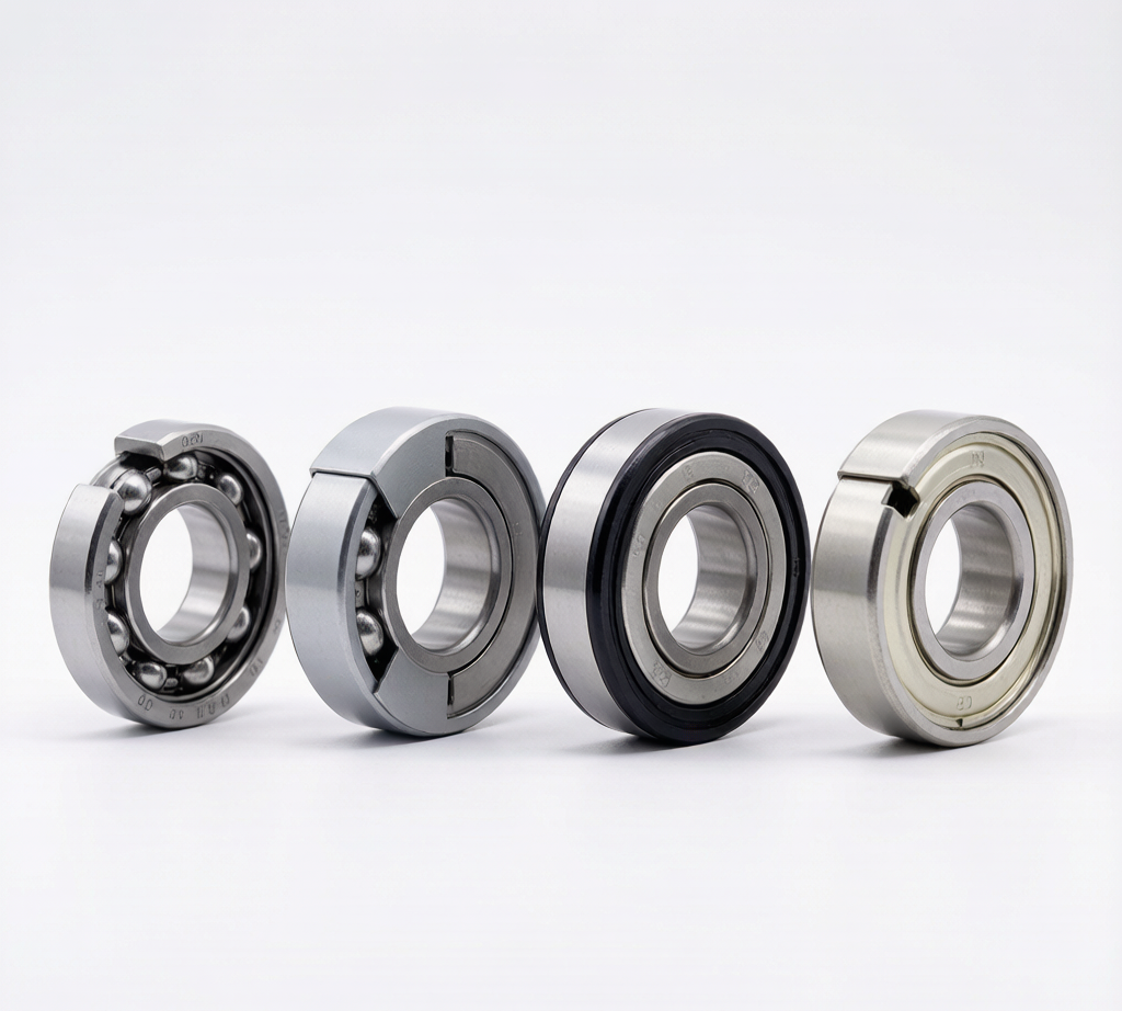 Deep groove ball bearing types comparison: Open, ZZ shielded, 2RS sealed, RU non-contact