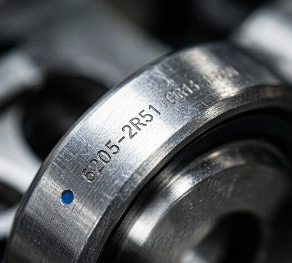 Bearing part number laser etching close-up