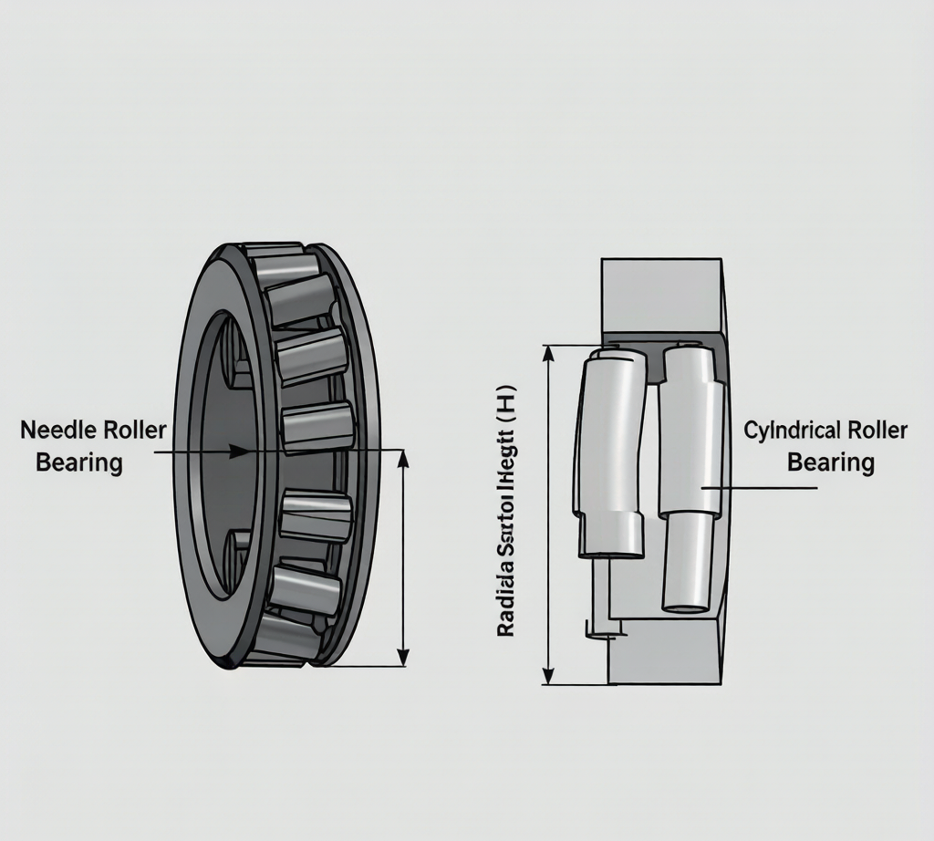 Needle roller vs cylindrical roller bearing radial section height comparison