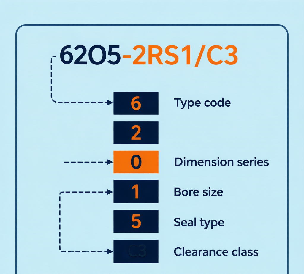 Bearing part number decoding infographic