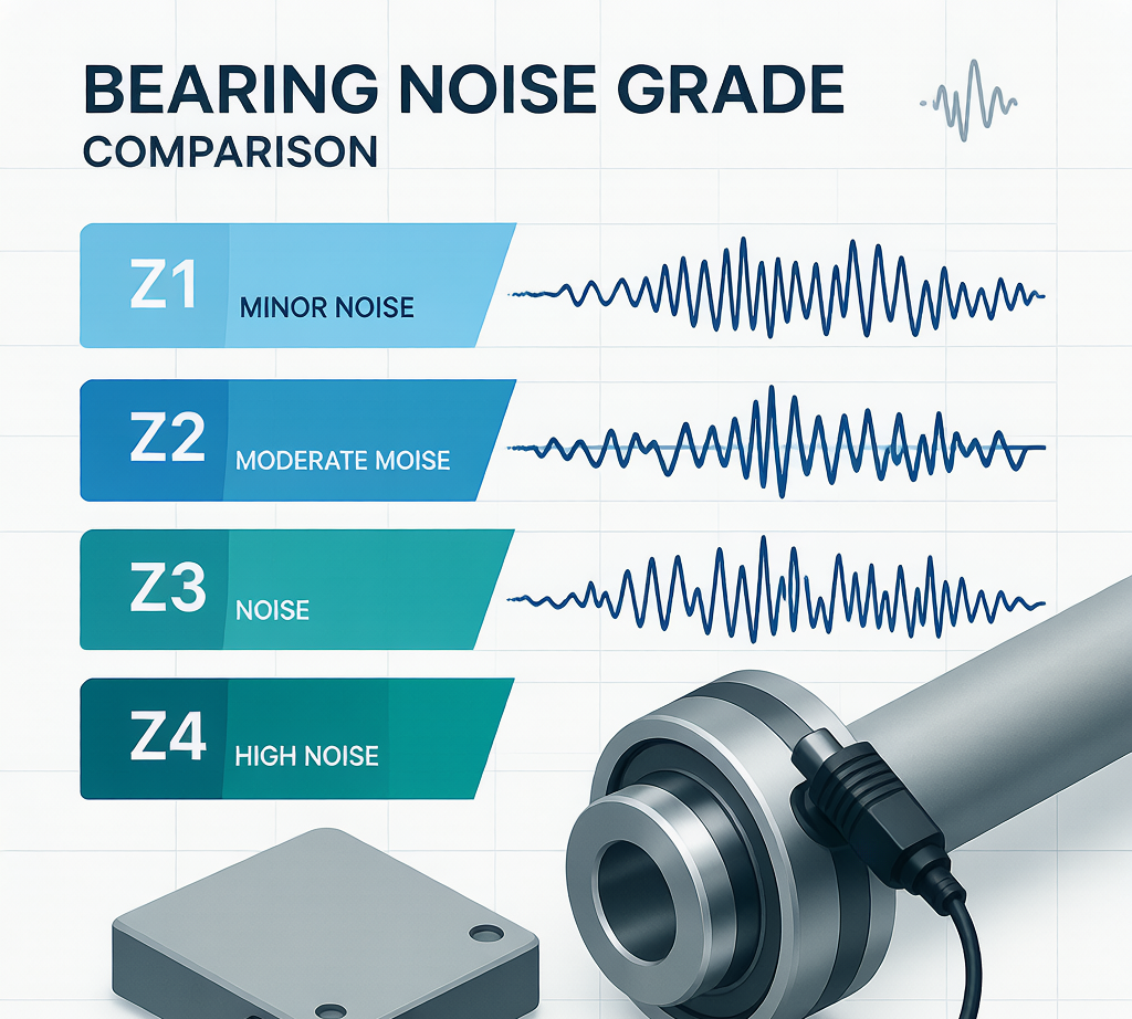 Bearing noise grade comparison Z1 Z2 Z3 Z4 vibration levels measurement setup