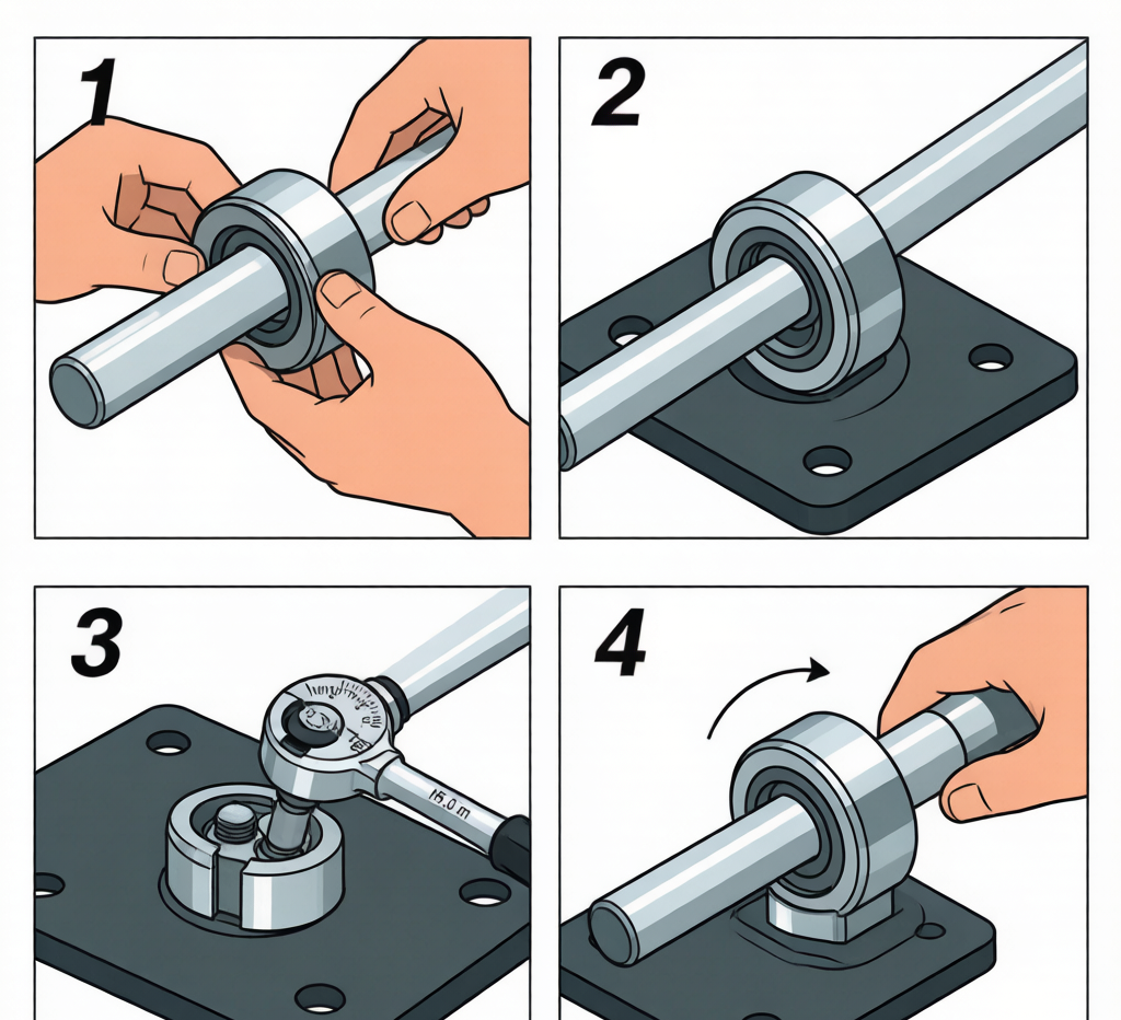 Pillow block bearing installation procedure: 4-step visual guide with torque wrench